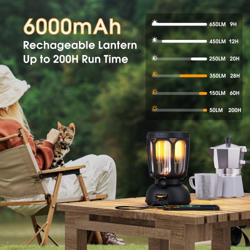 6000mAh Rechargeable Camping Lantern- LED Camping Lamp Solar Lantern with Hand Crank, Ajustable Brightness Camping Light for Tent, Indoors/Outdoors,