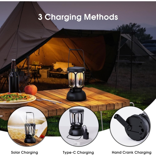 6000mAh Rechargeable Camping Lantern- LED Camping Lamp Solar Lantern with Hand Crank, Ajustable Brightness Camping Light for Tent, Indoors/Outdoors,