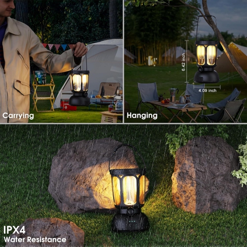 6000mAh Rechargeable Camping Lantern- LED Camping Lamp Solar Lantern with Hand Crank, Ajustable Brightness Camping Light for Tent, Indoors/Outdoors,