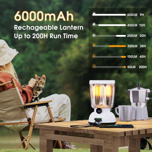 6000mAh Rechargeable Camping Lantern- LED Camping Lamp Solar Lantern with Hand Crank, Ajustable Brightness Camping Light for Tent, Indoors/Outdoors,
