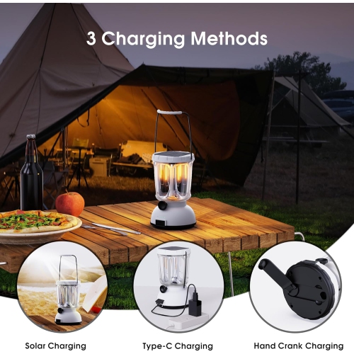 6000mAh Rechargeable Camping Lantern- LED Camping Lamp Solar Lantern with Hand Crank, Ajustable Brightness Camping Light for Tent, Indoors/Outdoors,