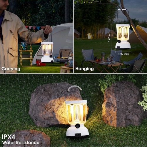 6000mAh Rechargeable Camping Lantern- LED Camping Lamp Solar Lantern with Hand Crank, Ajustable Brightness Camping Light for Tent, Indoors/Outdoors,