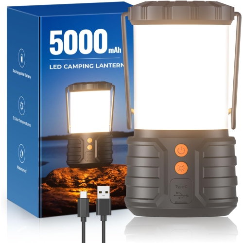 Image 1 of 4.. Led Camping Lantern, 5000mAh Rechargeable Battery Emergency Lights for Power Outages, IPX4 Waterproof Portable Flashlight Camping Tent Light for