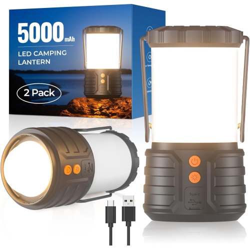 Image 1 of 4.. Led Camping Lantern, 5000mAh Rechargeable Battery Emergency Lights for Power Outages, IPX4 Waterproof Portable Flashlight Camping Tent Light for