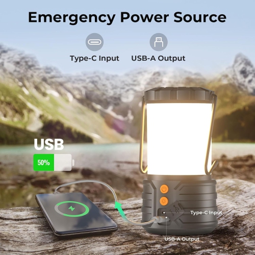 Led Camping Lantern, 5000mAh Rechargeable Battery Emergency Lights for Power Outages, IPX4 Waterproof Portable Flashlight Camping Tent Light for