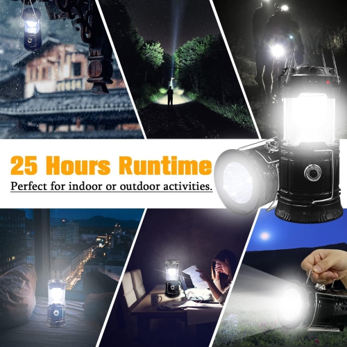 Portable LED Camping Lantern Lightweight Waterproof Solar USB Rechargeable LED Flashlight for Indoor Outdoor Emergency Light Power Hiking 4-Pack