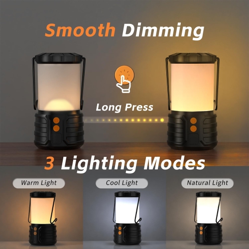 Paquet de 2 lanternes de camping rechargeables LED, lampe de poche de camping IPX4 résistante à l'eau pour tente, 3 modes d'éclairage, lanternes pour