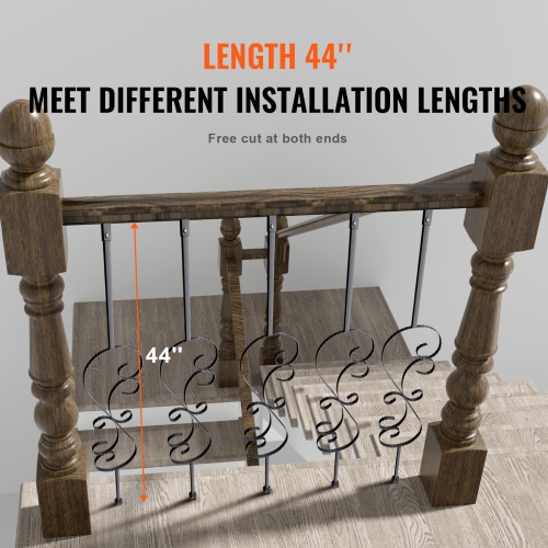 VEVOR 44'' x 1/2" Staircase Metal Balusters,Galvanized Steel Decorative Banister Spindles, 5 Pack S Shape Deck Baluster, Hollow Satin Black Spiral