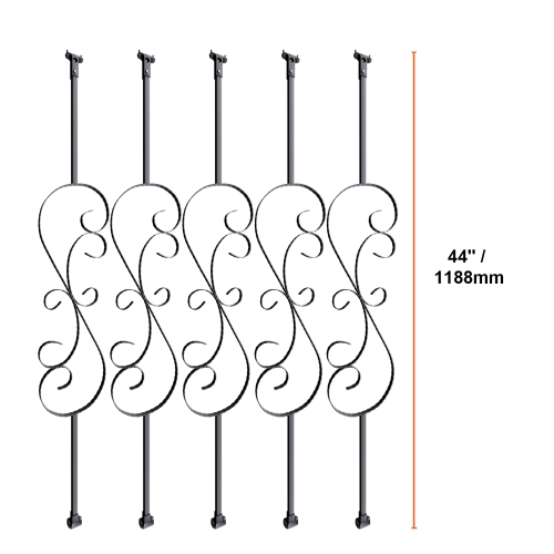 VEVOR 44'' x 1/2" Staircase Metal Balusters,Galvanized Steel Decorative Banister Spindles, 5 Pack S Shape Deck Baluster, Hollow Satin Black Spiral
