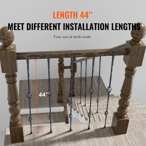 VEVOR 44'' x 1/2" Staircase Metal Balusters, Galvanized Steel Decorative Banister Spindles, 10 Pack Deck Baluster with Hollow Double Baskets, Spiral