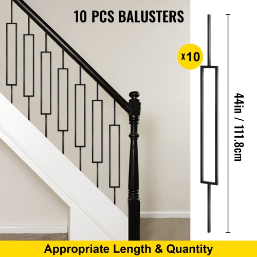 VEVOR 44"x0.5" Deck Balusters, 10 Pack Metal Deck Spindles, Staircase Baluster with Screws, Iron Deck Railing for Wood and Composite Deck, Stylish