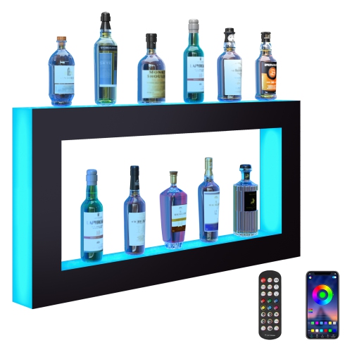 VEVOR 48 Inch LED Lighted Liquor Bottle Display, Square , Illuminated Home Bar Shelf with RF Remote & App Control 7 Static Colors 1-4 H Timing,