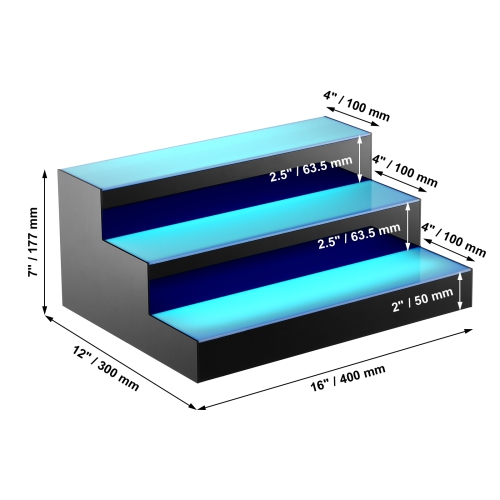 VEVOR 16 Inch 3 Tiers LED Lighted Liquor Bottle Display, Commercial Illuminated Home Bar Shelf, 3 Steps Whiskey Rack Stand, Acrylic Drink Shelves