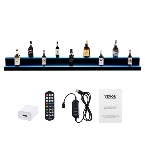 VEVOR 72 Inch 2 Tiers LED Lighted Liquor Bottle Display, Commercial Illuminated Home Bar Shelf, 2 Steps Whiskey Rack Stand, Acrylic Drink Shelves