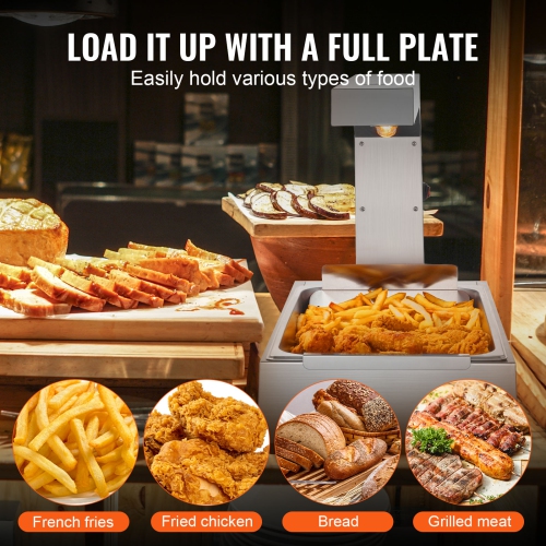 VEVOR 750W French Fry Food Warmer, Commercial Food Heating Lamp, Electric Stainless Steel Warming Light Dump Station, Countertop 104-122°F Fries Food