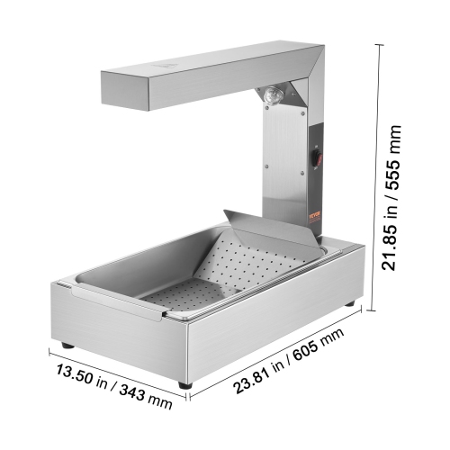 VEVOR 750W French Fry Food Warmer, Commercial Food Heating Lamp, Electric Stainless Steel Warming Light Dump Station, Countertop 104-122°F Fries Food