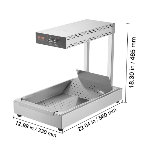 VEVOR 750W French Fry Food Warmer, Commercial Food Heating Lamp, Electric Stainless Steel Warming Light Dump Station, Countertop 104-122°F Fries Food