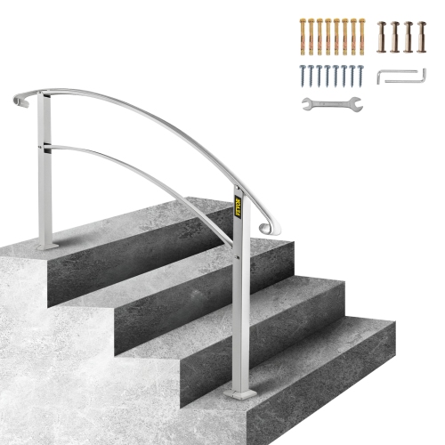 VEVOR  Handrails for Outdoor Steps, Fit 1 Or 4 Steps Outdoor Stair Railing Wrought Iron Handrail, Flexible Front Porch Hand Rail, Transitional