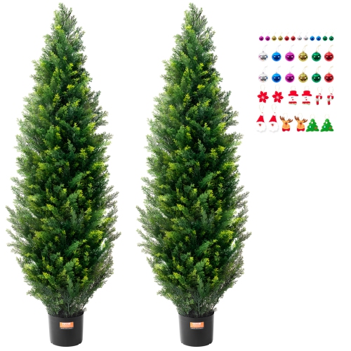 VEVOR  60 Inch Artificial Cedar Topiary Tree, 2 Pieces, w Extra Leaves & Pot Faux Evergreen Fake Pine Cypress Trees Plant, Uv Rated Artificial