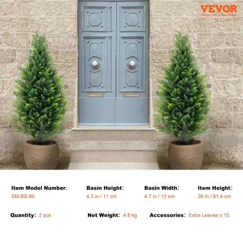 VEVOR 36 inch Artificial Cedar Topiary Tree, 2 Pieces, with Extra Leaves & Pot Faux Evergreen Fake Pine Cypress Trees Plant, UV Rated Artificial