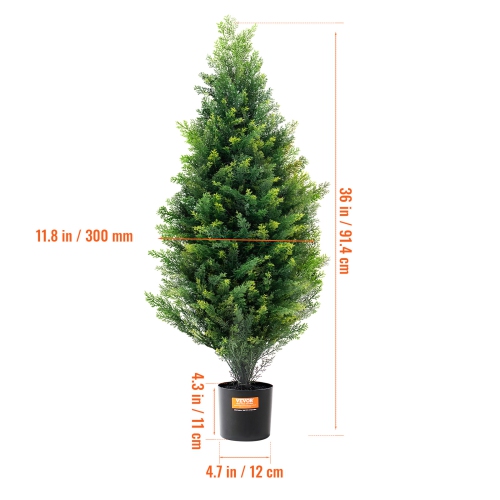 VEVOR 36 inch Artificial Cedar Topiary Tree, 2 Pieces, with Extra Leaves & Pot Faux Evergreen Fake Pine Cypress Trees Plant, UV Rated Artificial