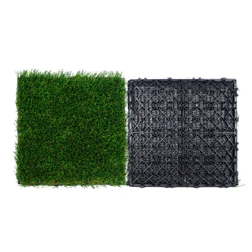 VEVOR  18 Pack - 12"x12" Artifical Grass Tiles Interlocking Turf Deck Set, Synthetic Fake Grass Self-Draining Mat Flooring Decor Pad, For