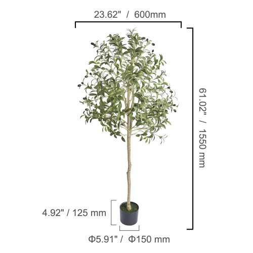 VEVOR 5 FT Artificial Olive Tree, Faux Plant, Secure PE Material & Anti-Tip Tilt Protection Low-Maintenance Plant, Lifelike Green Fake Potted Tree