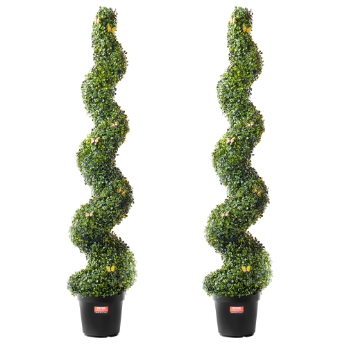 VEVOR  60 Inch Artificial Boxwood Topiary Tree, 2 Pieces, Spiral Faux Topiary Trees, Faux Plant W/ Extra Leaves & Pot & Small Decoration, Uv Rated