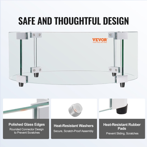 VEVOR 29 x 8 inch Fire Pit Wind Guard, Round Glass Flame Shield, 0.24-Inch Thick Fire Table Accessory, Clear Tempered Glass Flame Guard for Propane,