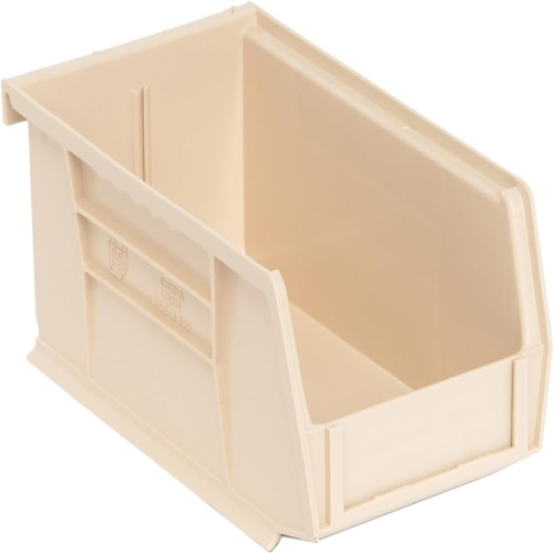 Image 1 of 2.. Quantum Storage Systems Shelf Bin – Ivory – Durable Plastic Storage Organizer for Shelving