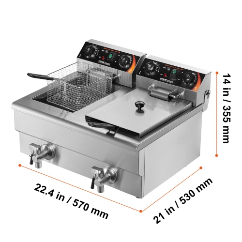VEVOR 2 x 11.6Qt/11L Commercial Deep Fryer, Dual Tank 3000W Electric Countertop Fryer with Basket, Double Stainless Steel Oil Fryer with Oil