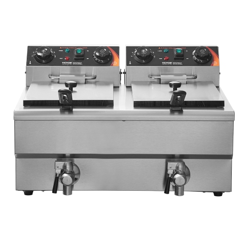 VEVOR 2 x 11.6Qt/11L Commercial Deep Fryer, Dual Tank 3000W Electric Countertop Fryer with Basket, Double Stainless Steel Oil Fryer with Oil