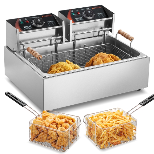 VEVOR 3000W Commercial Deep Fryer, Electric Turkey Fryer with 3 Removable Baskets, Large Capacity 18Qt / 17L Stainless Steel Countertop Single Oil