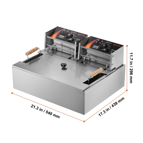 VEVOR 3000W Commercial Deep Fryer, Electric Turkey Fryer with 3 Removable Baskets, Large Capacity 18Qt / 17L Stainless Steel Countertop Single Oil