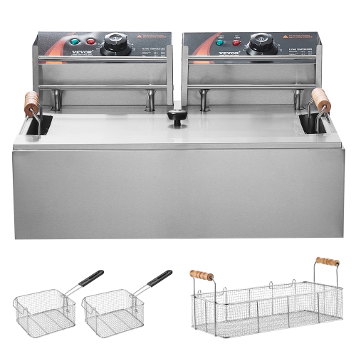 VEVOR 3000W Commercial Deep Fryer, Electric Turkey Fryer with 3 Removable Baskets, Large Capacity 18Qt / 17L Stainless Steel Countertop Single Oil
