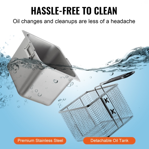 VEVOR 1750W Commercial Deep Fryer, Electric Countertop Fryer with Basket & Height-Adjustable Feet, 12Qt / 11.5L Stainless Steel Single Oil Fryer,