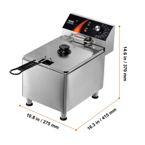 VEVOR 1750W Commercial Deep Fryer, Electric Countertop Fryer with Basket & Height-Adjustable Feet, 12Qt / 11.5L Stainless Steel Single Oil Fryer,