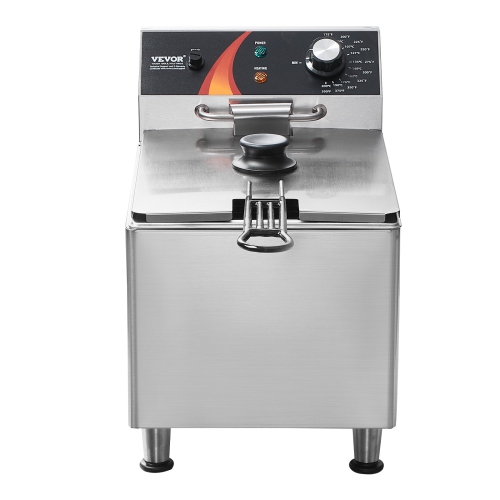 VEVOR 1750W Commercial Deep Fryer, Electric Countertop Fryer with Basket & Height-Adjustable Feet, 12Qt / 11.5L Stainless Steel Single Oil Fryer,