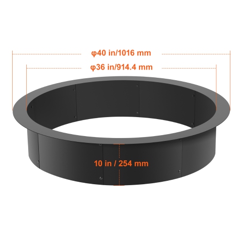 VEVOR 40-Inch Outer/36-Inch Inner Diameter, Fire Pit Ring, 10inch Height 2.5mm Thick Fire Pit Insert, Heavy Duty Carbon Steel Liner DIY Campfire Ring