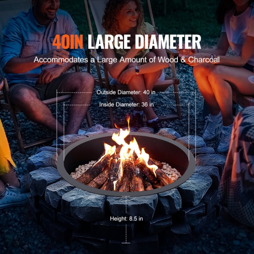 VEVOR 40-Inch Outer/36-Inch Inner Diameter, Fire Pit Ring, 8.5inch Height Fire Pit Insert, Heavy Duty Carbon Steel Liner DIY Campfire Ring above or