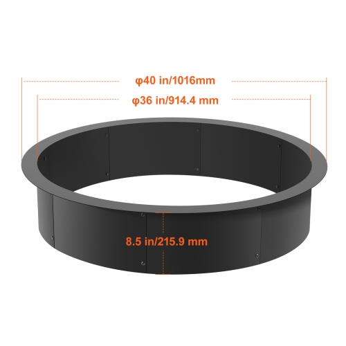VEVOR 40-Inch Outer/36-Inch Inner Diameter, Fire Pit Ring, 8.5inch Height Fire Pit Insert, Heavy Duty Carbon Steel Liner DIY Campfire Ring above or