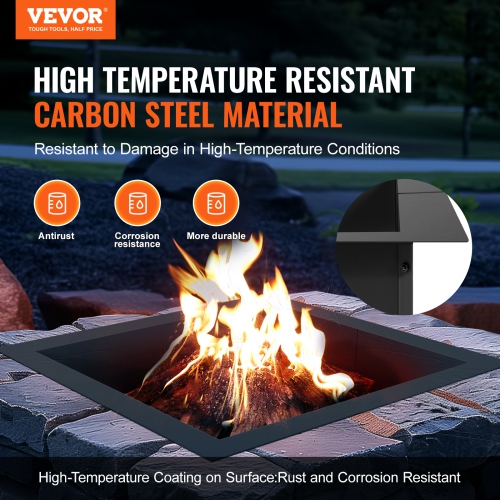 VEVOR 42x42 in Outer/36x36 in Inner Diameter, Fire Pit Ring, 10inch Height Square Fire Pit Insert, Heavy Duty Carbon Steel Liner DIY Campfire Ring