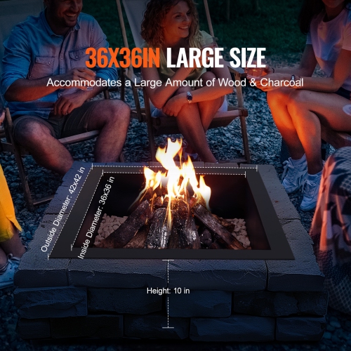 VEVOR 42x42 in Outer/36x36 in Inner Diameter, Fire Pit Ring, 10inch Height Square Fire Pit Insert, Heavy Duty Carbon Steel Liner DIY Campfire Ring