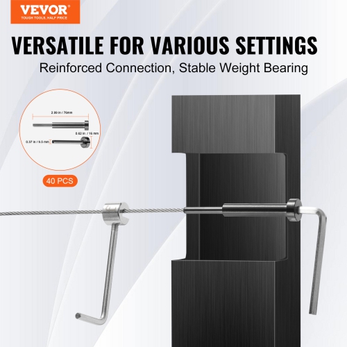 VEVOR T316 Stainless Steel, 40 Pack Invisible Cable Railing kit, 1/8" Invisible Receiver and Swage Stud End for Cable Railing, Swage Tensioner 1/8"