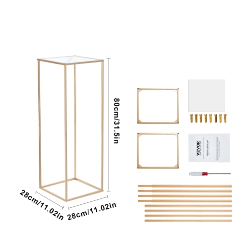 VEVOR 10PCS 31.5inch High Wedding Flower Stand, With Acrylic Laminate,Metal Vase Column Geometric Centerpiece Stands, Gold Rectangular Rack for