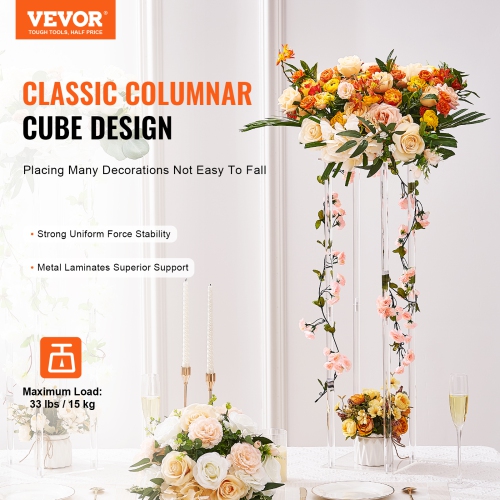 VEVOR 10PCS 23.6inch High Wedding Flower Stand, With Acrylic Laminate,Acrylic Vase Column Geometric Centerpiece Stands, Floral Display Rack for