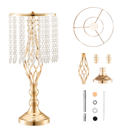 VEVOR 12PCS 49cm/19.3” Tall Crystal Wedding Flower Stand, Metal Wedding Centerpiece Vase, Gold Flower Holders Floral Display Rack for Tables Wedding