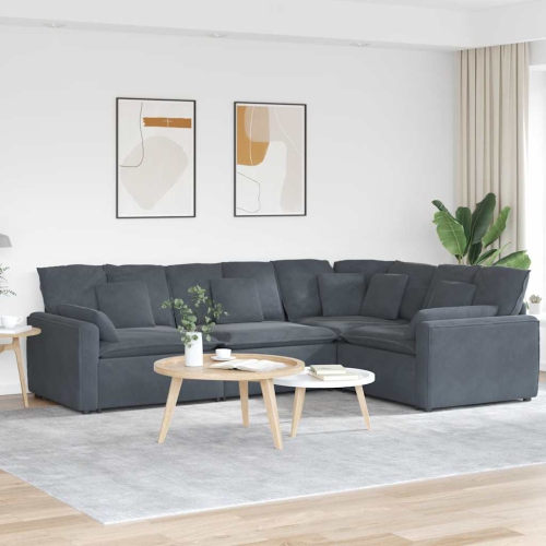vidaXL Modular Sofa with Cushions Velvet Dark Grey