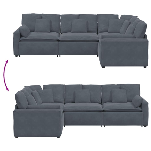 vidaXL Modular Sofa with Cushions Velvet Dark Grey