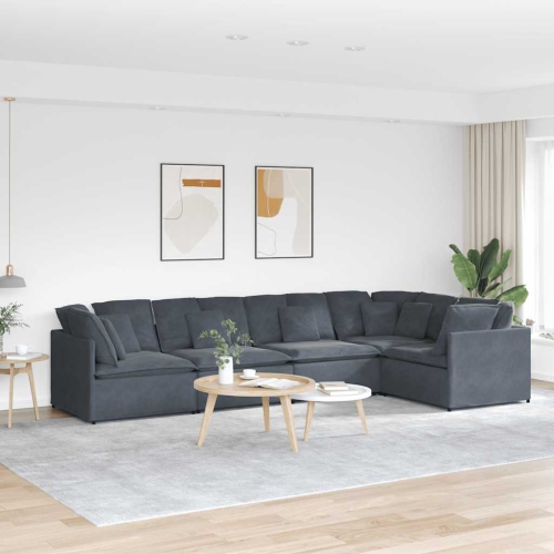 vidaXL Modular Sofa with Cushions Velvet Dark Grey